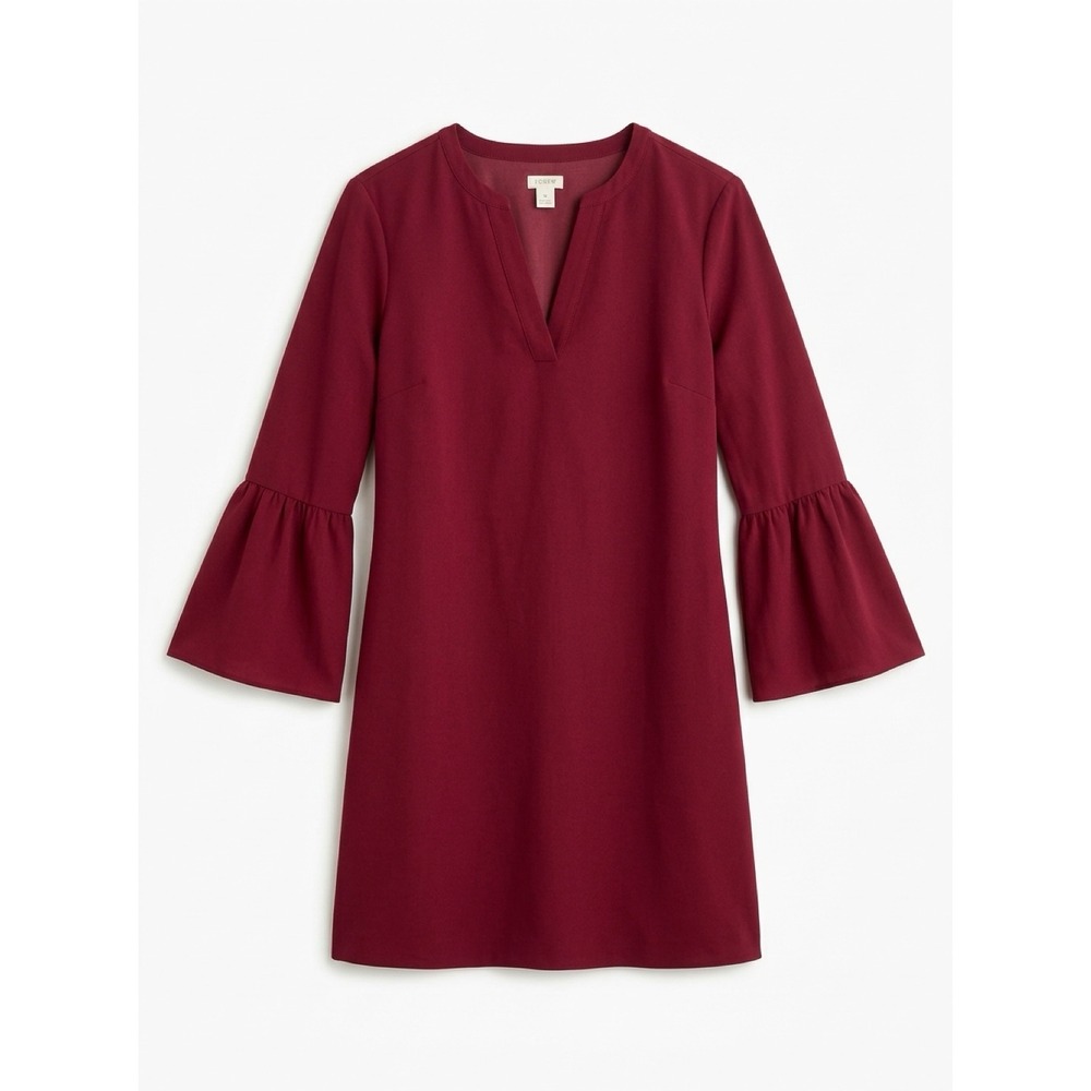 J.Crew Bell Sleeve Shift Dress Burgundy Wine V-Neck H1512 Womens Size 4